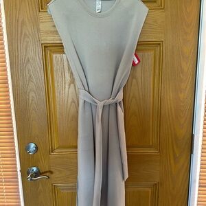SPANX Brown Sheath Midi Dress Crew Neck Sleeveless